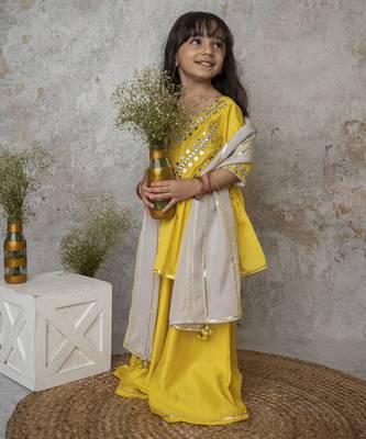 Yellow cotton hand woven traditional sharara with dupatta 2