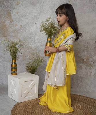 Yellow cotton hand woven traditional sharara with dupatta 3