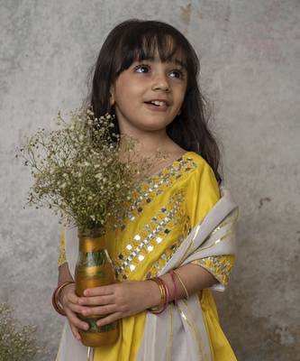 Yellow cotton hand woven traditional sharara with dupatta 4