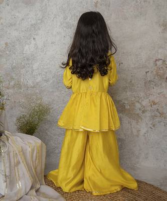 Yellow cotton hand woven traditional sharara with dupatta 5