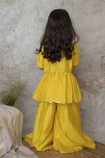 Yellow cotton hand woven traditional sharara with dupatta