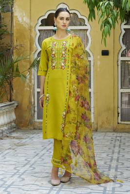 Lemon embroidered viscose rayon kurta sets 1
