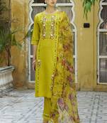 Lemon embroidered viscose rayon kurta sets