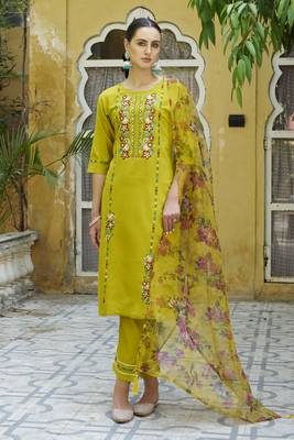 Lemon embroidered viscose rayon kurta sets 2