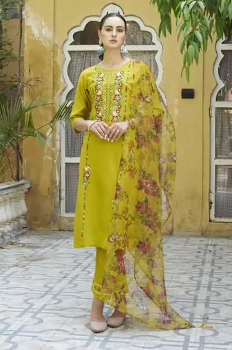 Lemon embroidered viscose rayon kurta sets