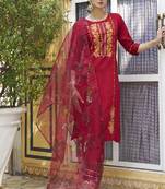 Maroon embroidered viscose rayon kurta sets