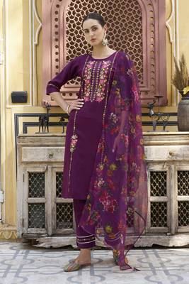 Purple embroidered viscose rayon kurta sets 1