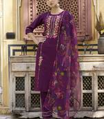 Purple embroidered viscose rayon kurta sets