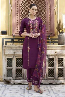 Purple embroidered viscose rayon kurta sets 4