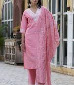 Pink embroidered silk blend kurta sets