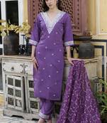 Purple embroidered silk blend kurta sets