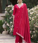 Pink embroidered silk blend kurta sets