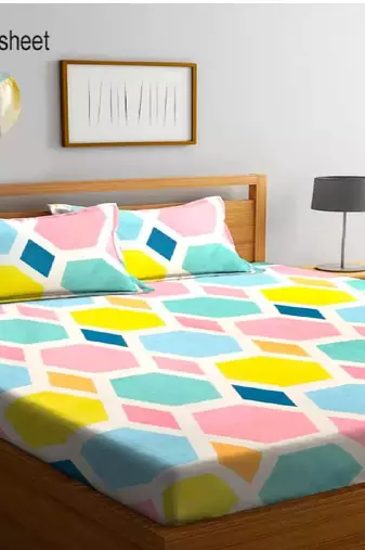 multicolor glace cotton fiited bedsheet