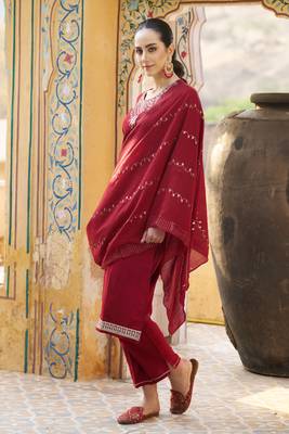 Maroon embroidered viscose rayon kurta sets 4