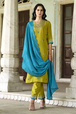 Lemon embroidered silk blend kurta sets 1