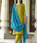 Lemon embroidered silk blend kurta sets