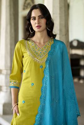 Lemon embroidered silk blend kurta sets 3
