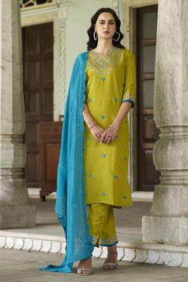 Lemon embroidered silk blend kurta sets 4