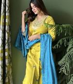 Lemon embroidered silk blend kurta sets