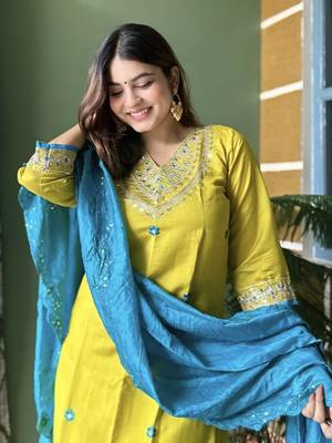 Lemon embroidered silk blend kurta sets 4