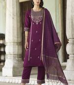 Purple embroidered viscose rayon kurta sets