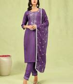 Lavender embroidered cotton blend   kurta sets