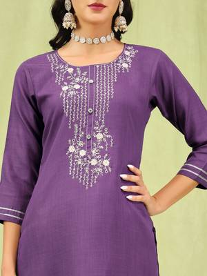 Lavender embroidered cotton blend   kurta sets 3