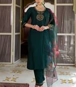 Green embroidered cotton silk kurta sets