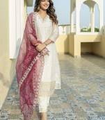 White embroidered chanderi silk kurta sets