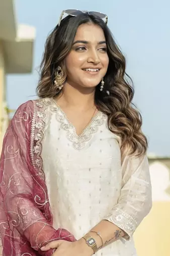 White embroidered chanderi silk kurta sets