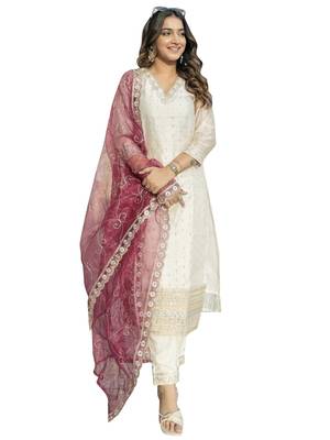 White embroidered chanderi silk kurta sets 4