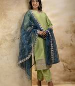 Mehendi embroidered chanderi silk kurta sets