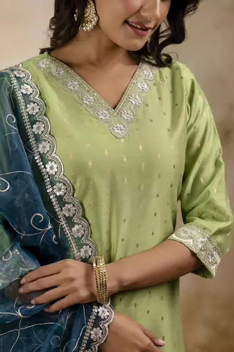 Mehendi embroidered chanderi silk kurta sets