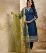 Teal embroidered chanderi silk kurta sets