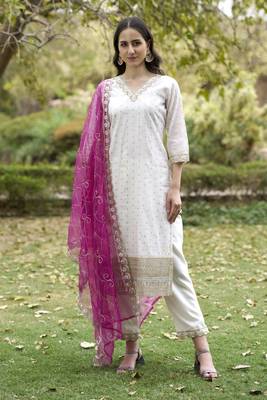 White embroidered chanderi silk kurta sets 1