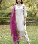 White embroidered chanderi silk kurta sets