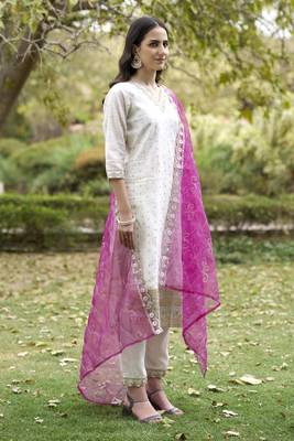 White embroidered chanderi silk kurta sets 2