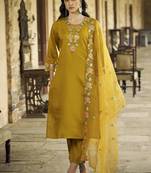 Mustard embroidered viscos roman silk kurta sets