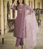 Purple embroidered viscos roman silk kurta sets