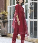 Cherry embroidered cotton silk kurta sets