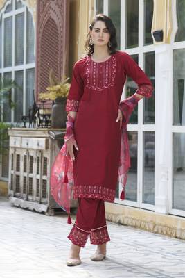 Cherry embroidered cotton silk kurta sets 2