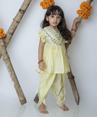 Yellow cotton hand woven traditional dhoti set 1