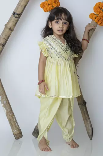 Yellow cotton hand woven traditional dhoti set