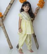 Yellow cotton hand woven traditional dhoti set