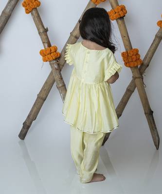 Yellow cotton hand woven traditional dhoti set 4
