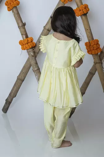 Yellow cotton hand woven traditional dhoti set