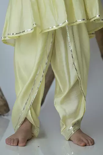 Yellow cotton hand woven traditional dhoti set