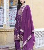 Purple embroidered viscose rayon silk kurta sets