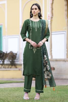 Green embroidered viscos roman silk kurta sets 2
