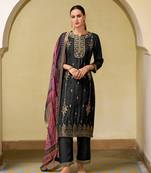 Black embroidered viscose self jacquard kurta sets